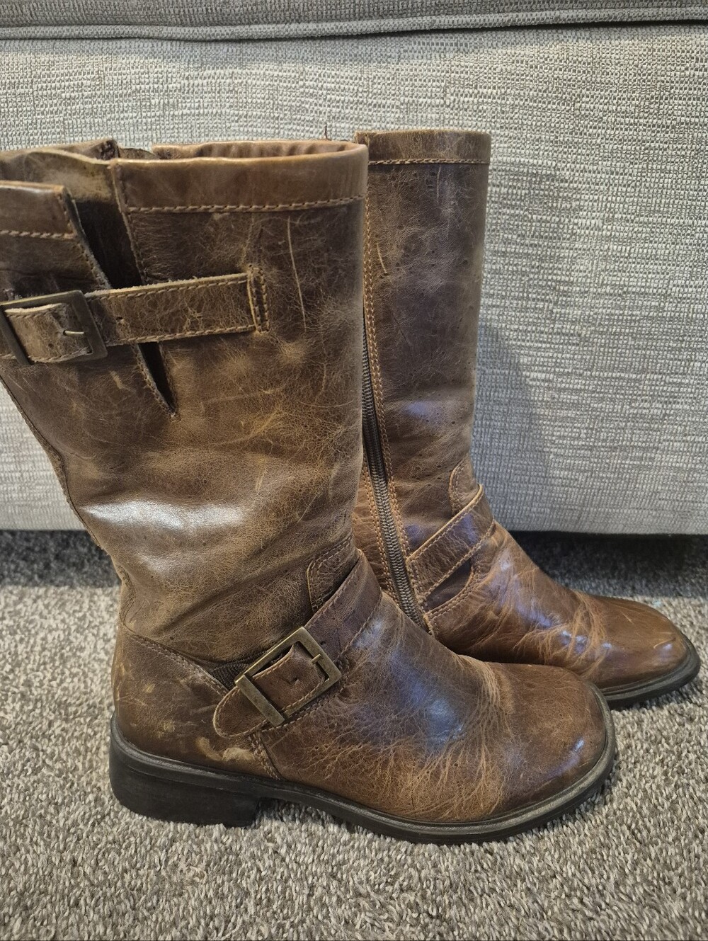 Matisse Women's Brown Leather Mid-Calf Buckle Boots Size 7